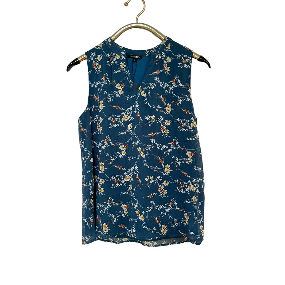 NWT! Papermoon Split Neck Teal Floral Sleeveless Blouse Top S